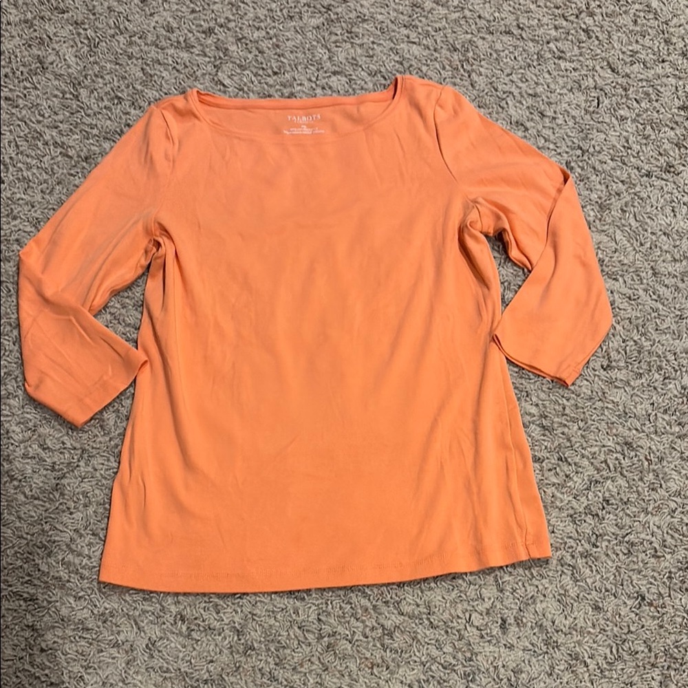 Talbots Coral-Orange Scoop Neck Long Sleeve Tee